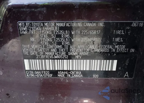 2018 Toyota Rav4 Le from USA, damaged, VIN 2T3BFREV0JW805252